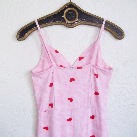 ASOS Heart Print Pink White Stretch Pajama Jumpsuit Catsuit Unitard Sz 2 XS - Picture 4 of 5